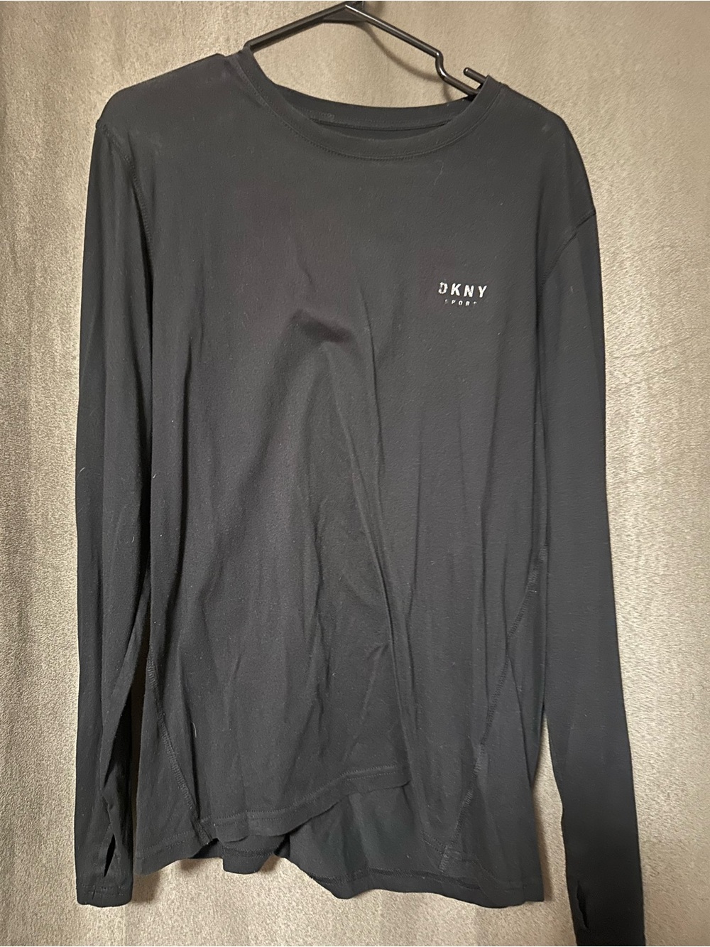 DKNY Sport Black Long Sleeve Crew Neck Tee with Subtle Logo